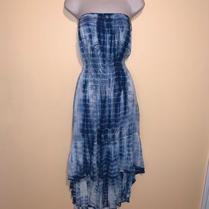 Tie Dye Boho Beach Dress S M Blue Strapless Flowy Sundress Beach Vacation Cruise